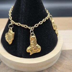 Gold Tone Little Mermaid Dangle Charm Bracelet Ariel Sebastian Flounder Scuttle
